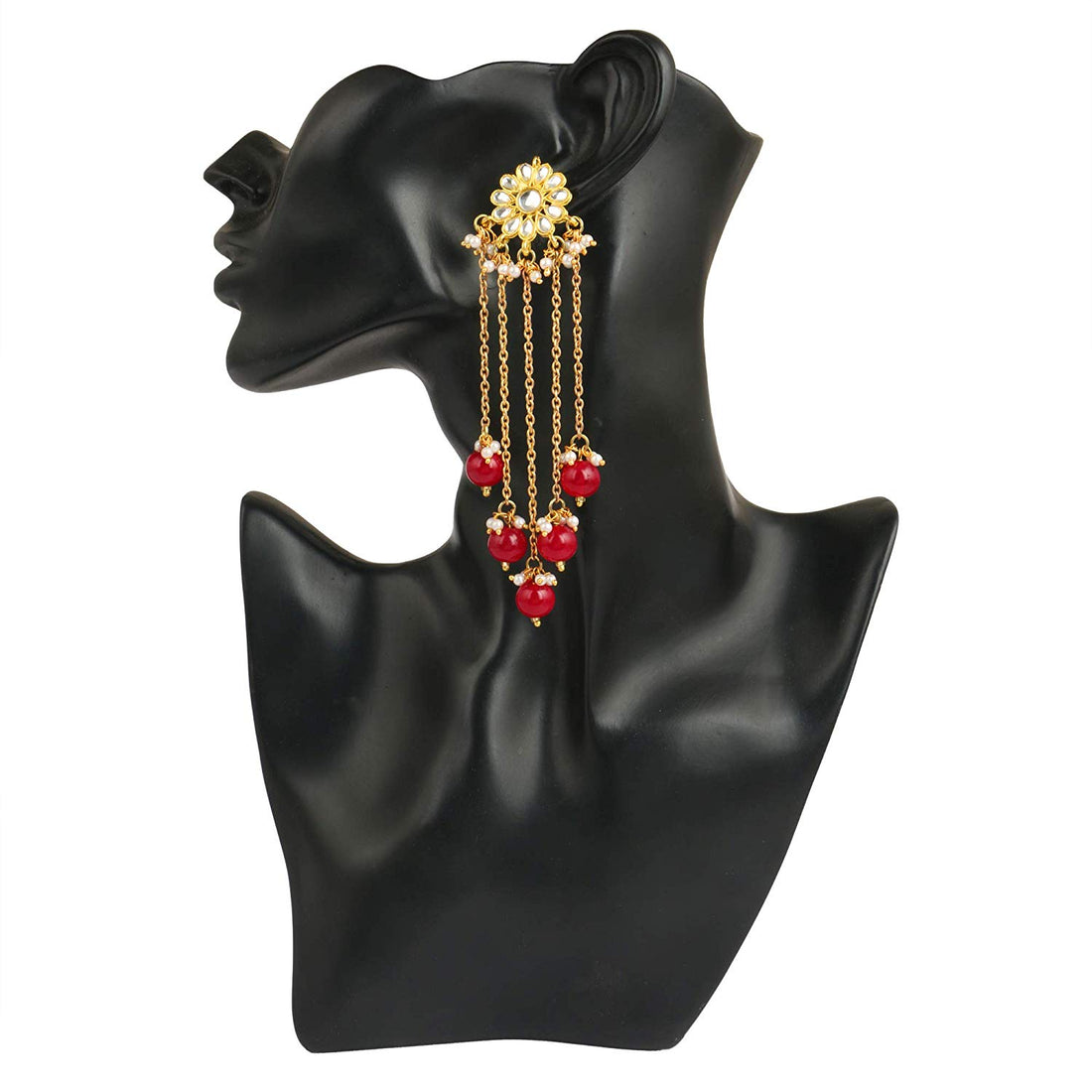 Kundan Red Drop Tassel Earrings