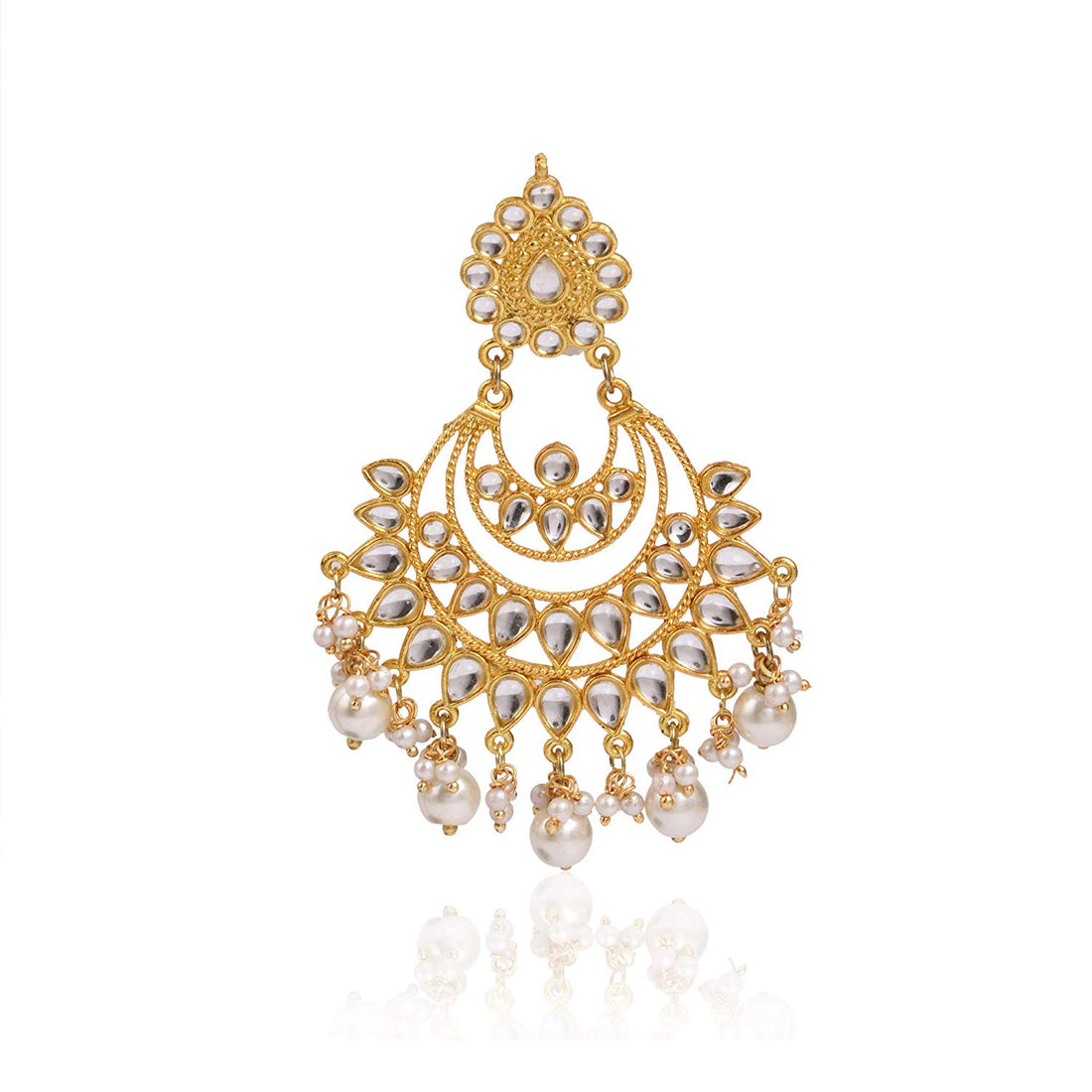 Karatcart Kundan Chandbali Earrings With White Pearl Beads