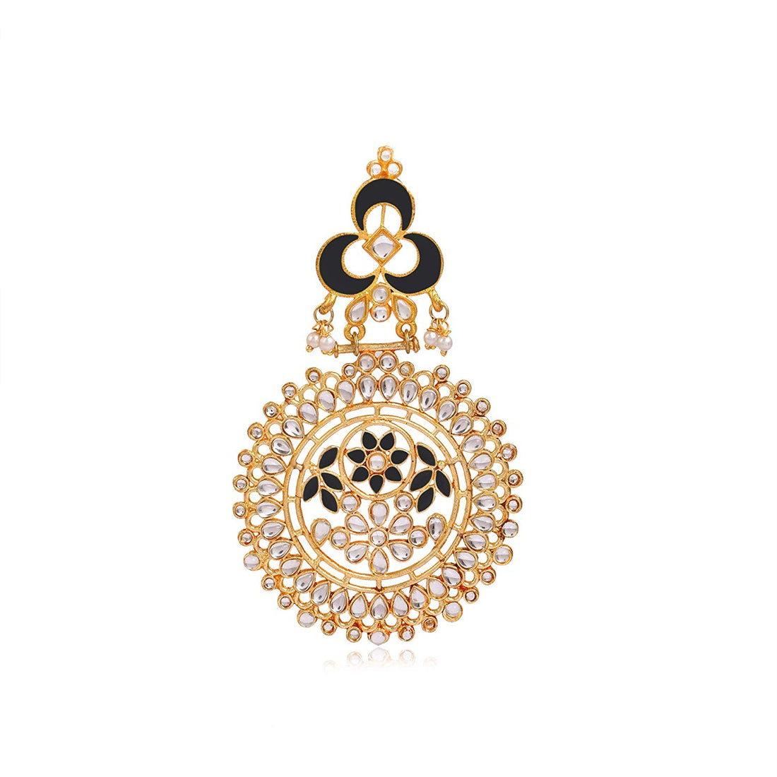 Karatcart Kundan Chandbali Earrings with Blue Meena