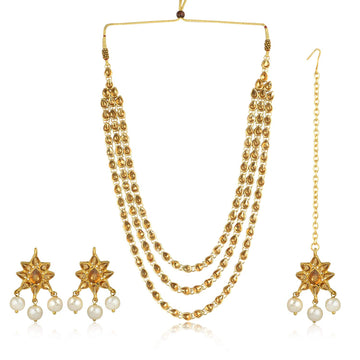 Karatcart 22K GoldPlated Kundan White Pearl Drop Long Necklace Set