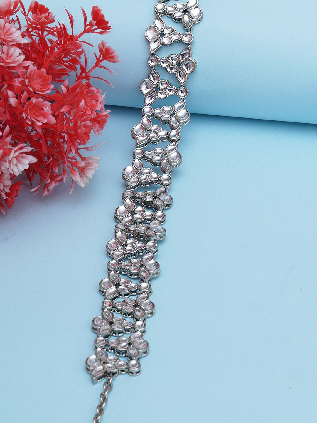 Women Silver-Toned Oxidised Kundan Hairband