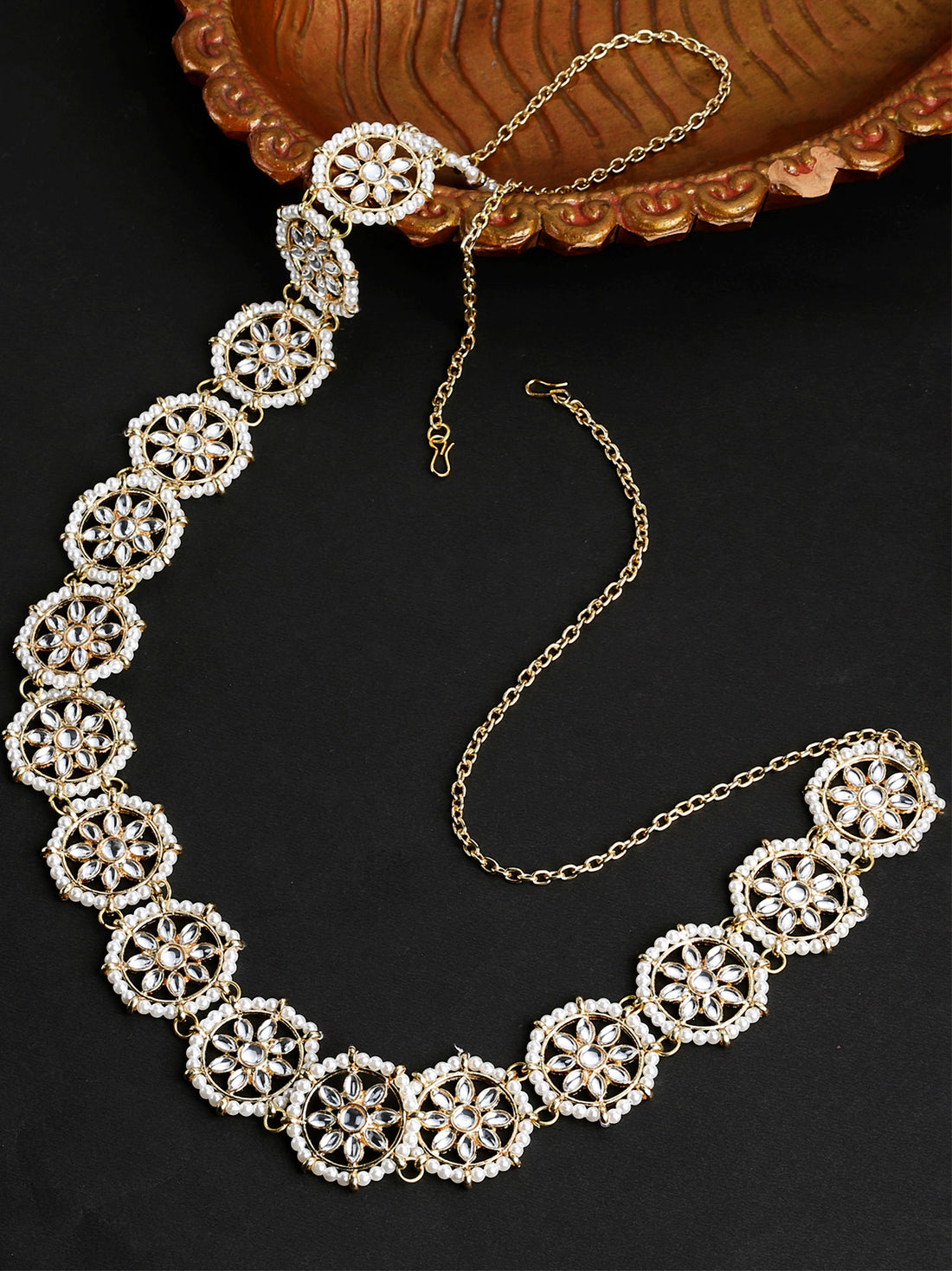 Gold Plated White Kundan-Studded Handcrafted Floral Kamarbandh