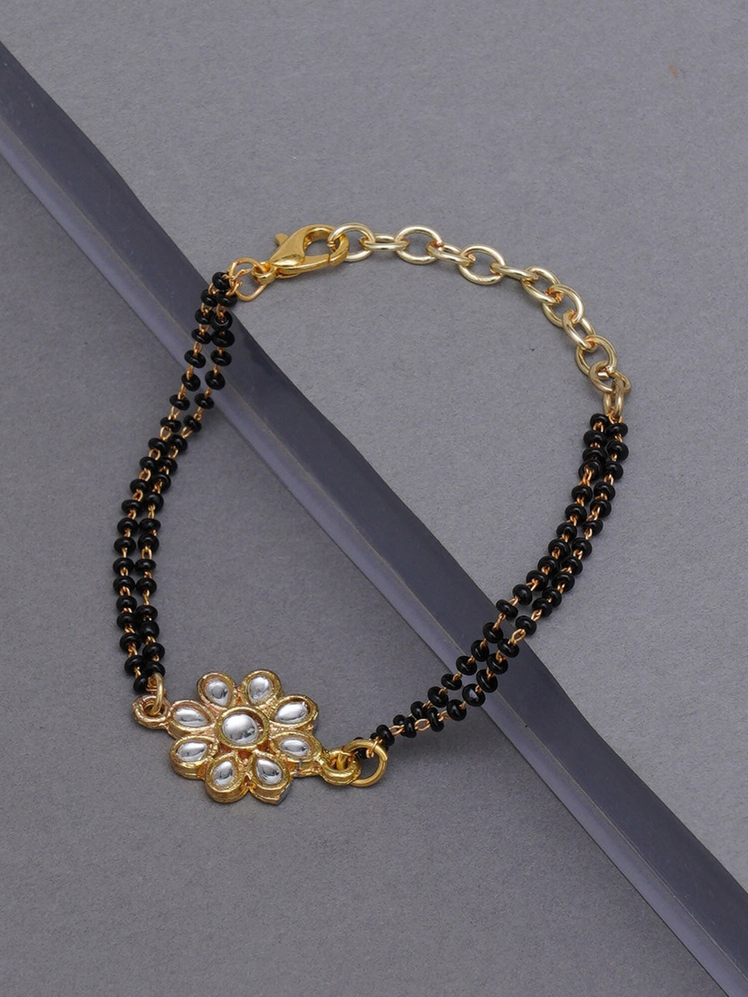 Karatcart Gold Plated Floral Shaped Kundan Mangalsutra Bracelet for Women