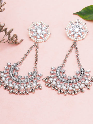 Silver-Toned Contemporary Chandbalis Earrings