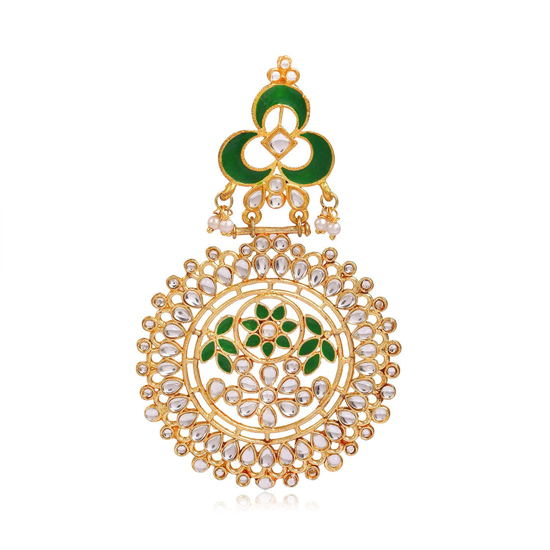 Karatcart Kundan Earrings with Green Meena