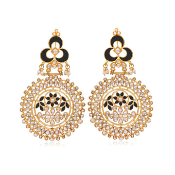 Karatcart Kundan Chandbali Earrings with Blue Meena