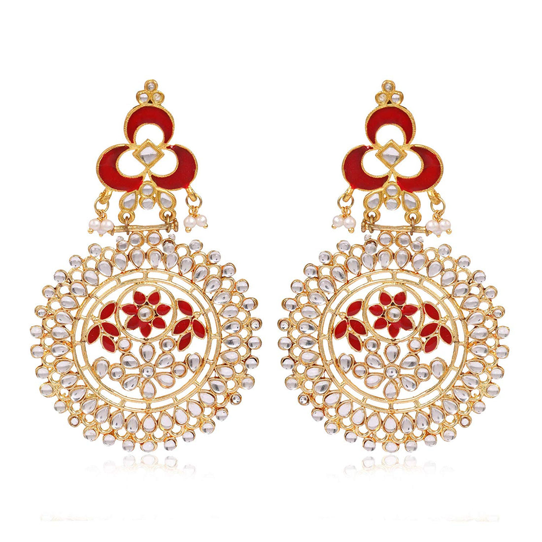 Karatcart Kundan Earrings with red Meena