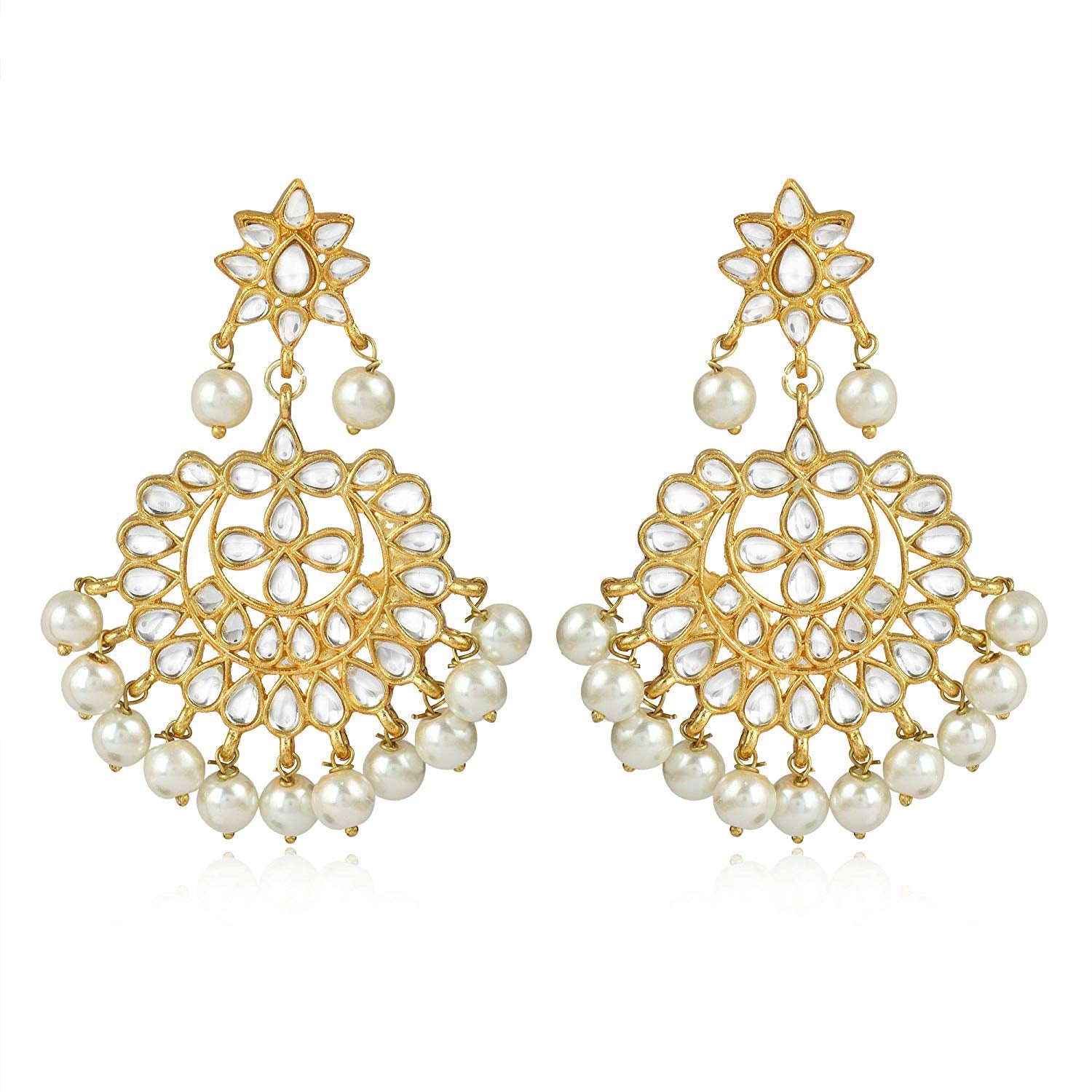 GoldPlated Fashion Chandbali Hook Dangler Stylish Fancy Party Wear Earrings - Image 1