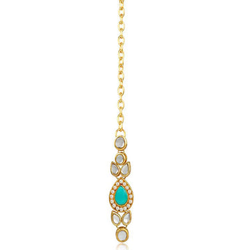 Traditional Gold Plated Turquoise Stone Kundan Maangtikka For Women