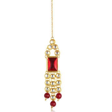 Traditional Gold Plated Red Stone Kundan Maangtikka For Women