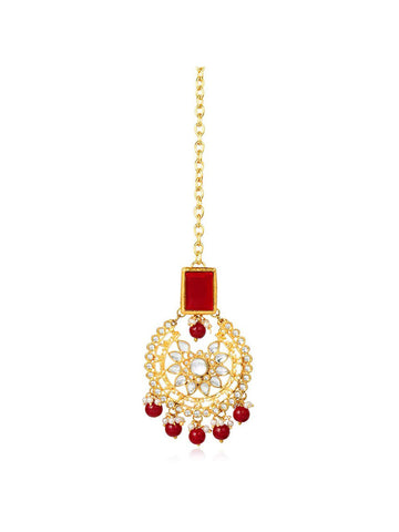 Traditional Gold Plated Red Stone Kundan Maangtikka