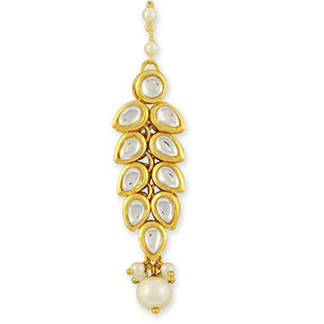 Traditional Gold Plated Pearl Beads Kundan Maangtikka For Women