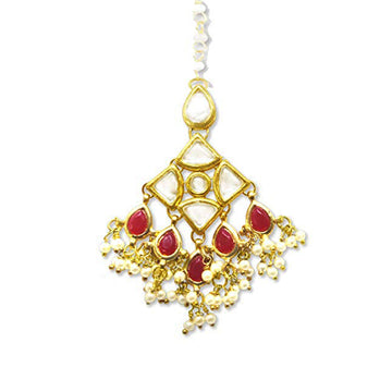 Traditional Gold Plated Tassel Beads Kundan Maangtikka For Women