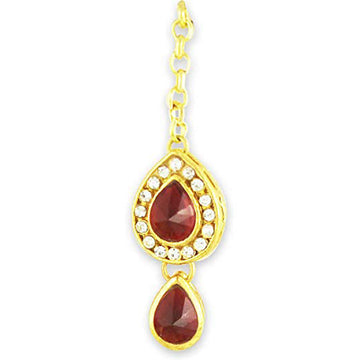 Traditional Gold Plated Red Stones Kundan Maangtikka For Women