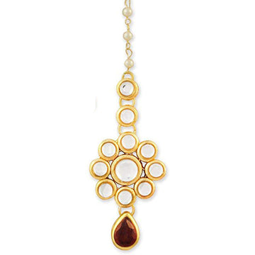 Traditional Gold Plated Red Stone Kundan Maangtikka For Women