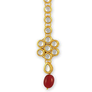 Traditional Gold Plated Red Beads Kundan Maangtikka For Women