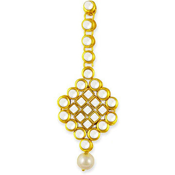 Traditional Gold Plated Pearl Beads Kundan Maangtikka For Women