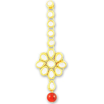 Traditional Gold Plated Red Beads Kundan Maangtikka For Women