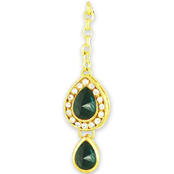 Traditional Gold Plated Green Stones Kundan Maangtikka For Women