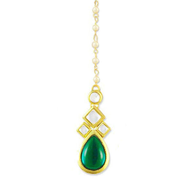 Traditional Gold Plated Green Stone Kundan Maangtikka For Women