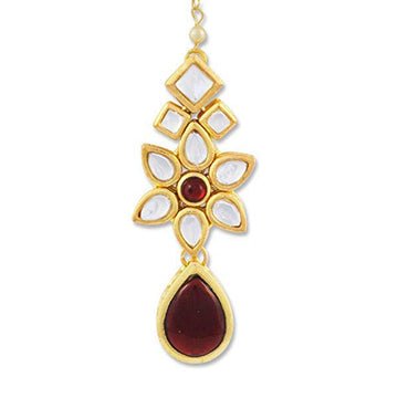 Traditional Gold Plated Red Stones Kundan Maangtikka For Women