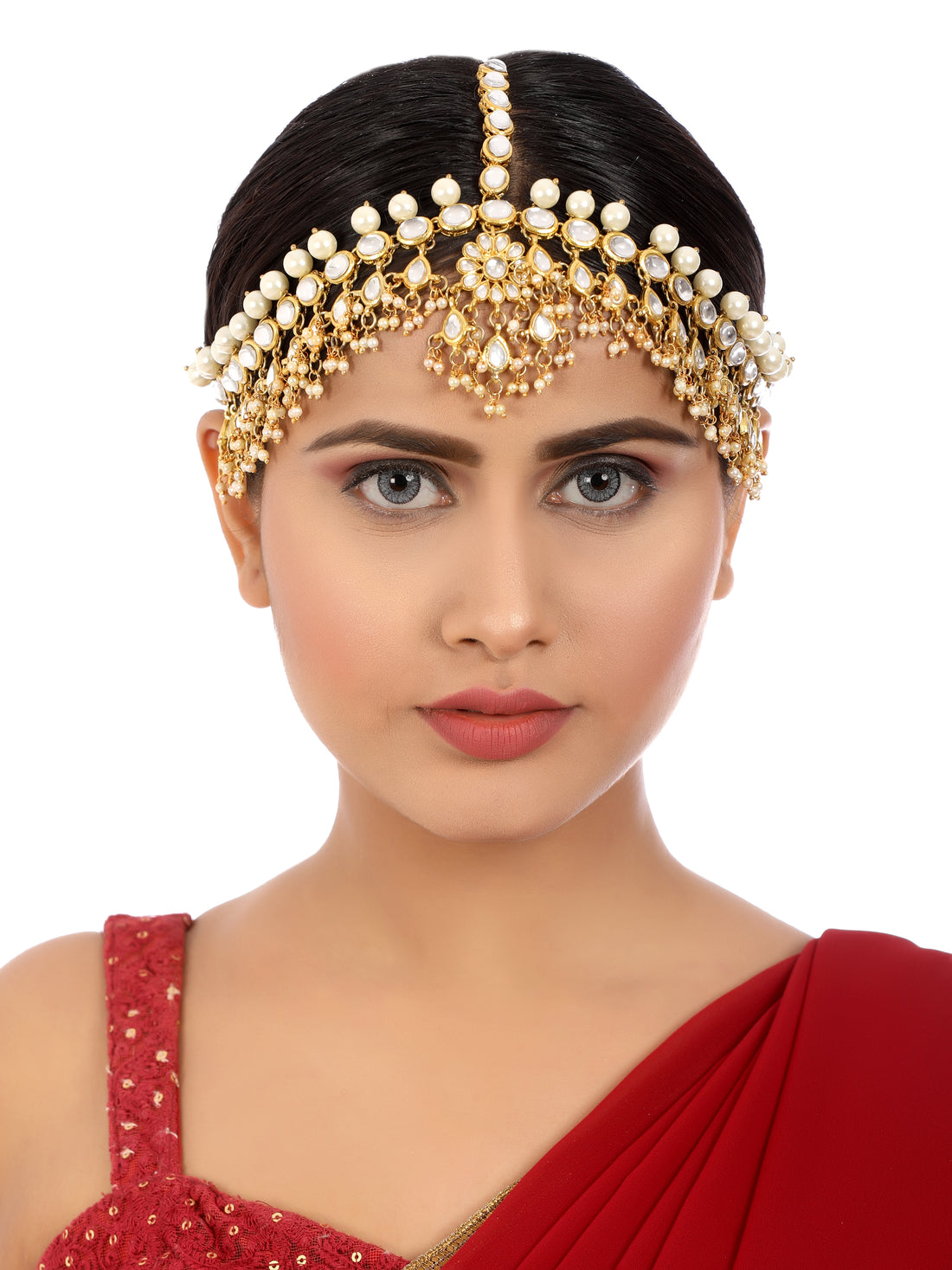 Gold-Tone Pearl Beads and Tassels Kundan Mathapatti