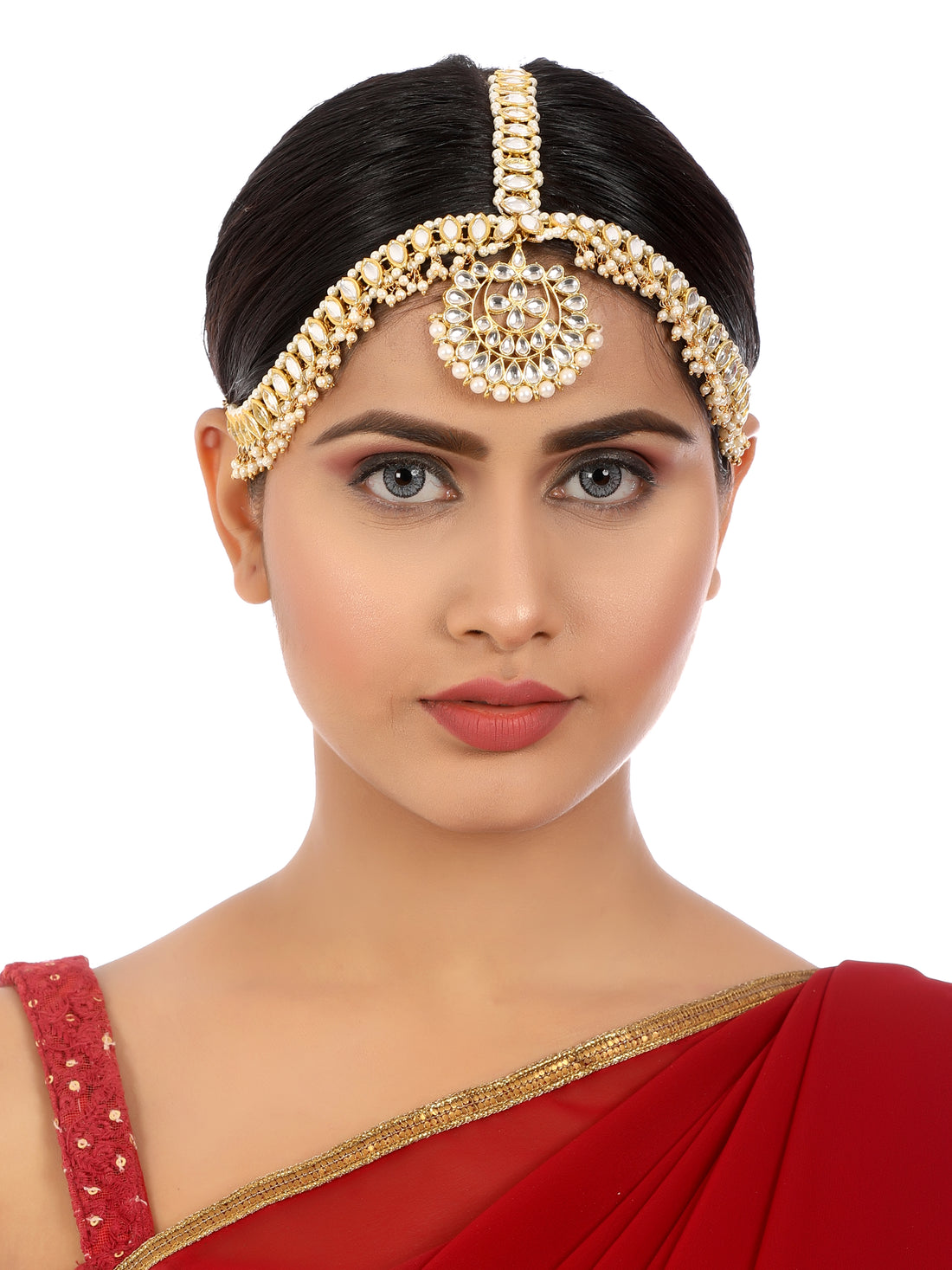 Gold-Tone Pearl Beads and Kundan Studded Tassel Mathapatti