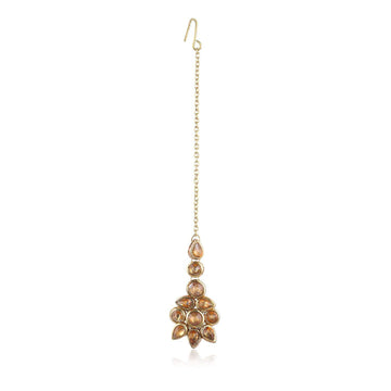 Traditional Gold Plated Brown Kundan Maangtikka for Women