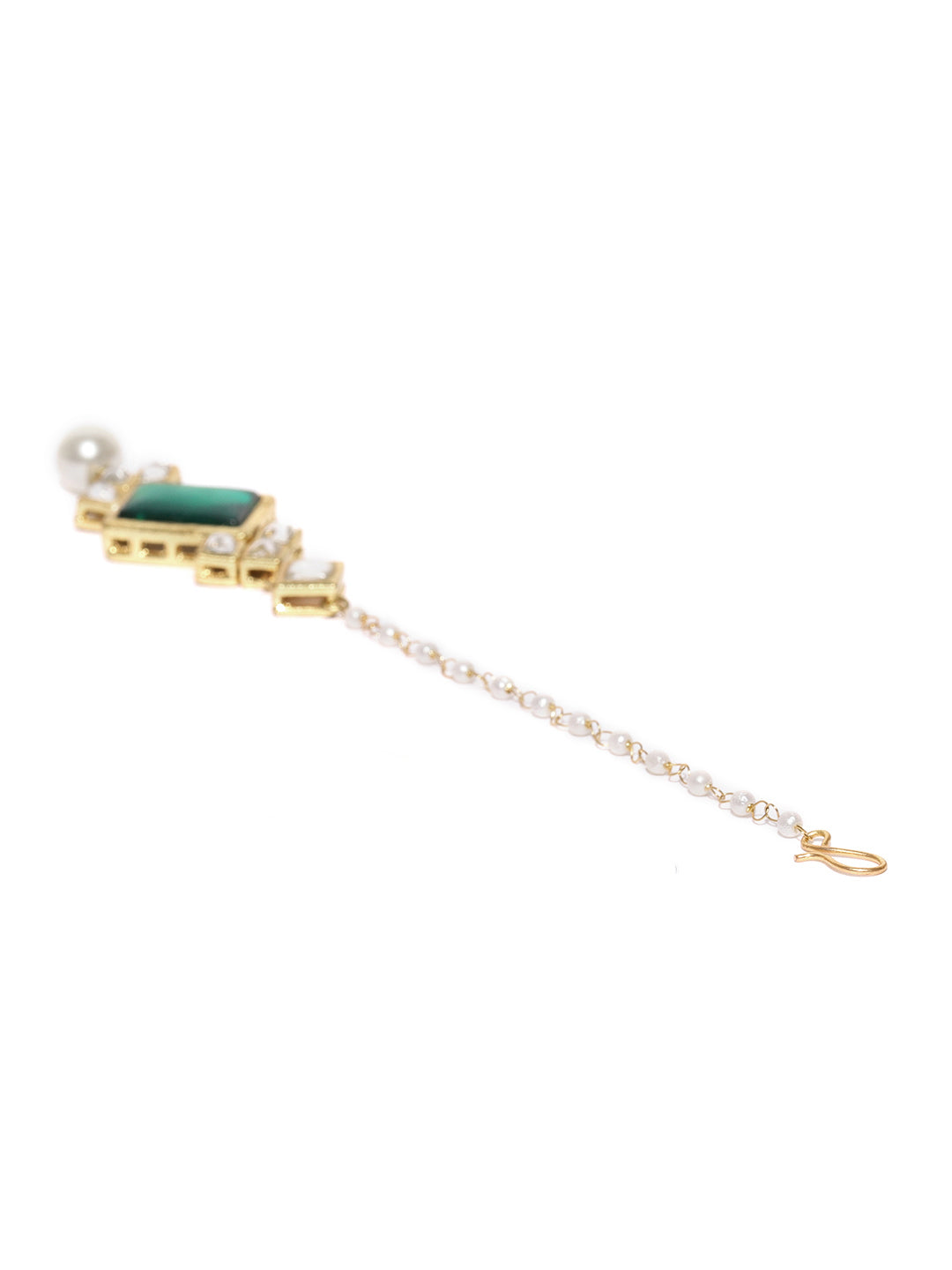 Traditional Gold Plated Green Stone Kundan Maangtikka for Women