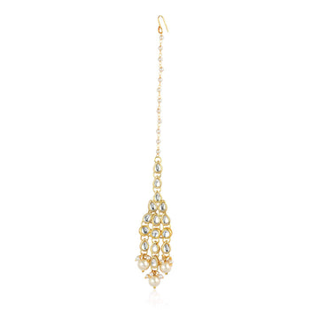 Traditional Gold Plated Pearl Beads Kundan Maangtikka for Women