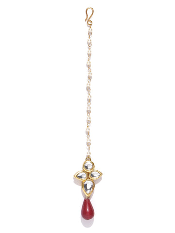 Traditional Gold Plated Red Drop Kundan Maangtikka for Women