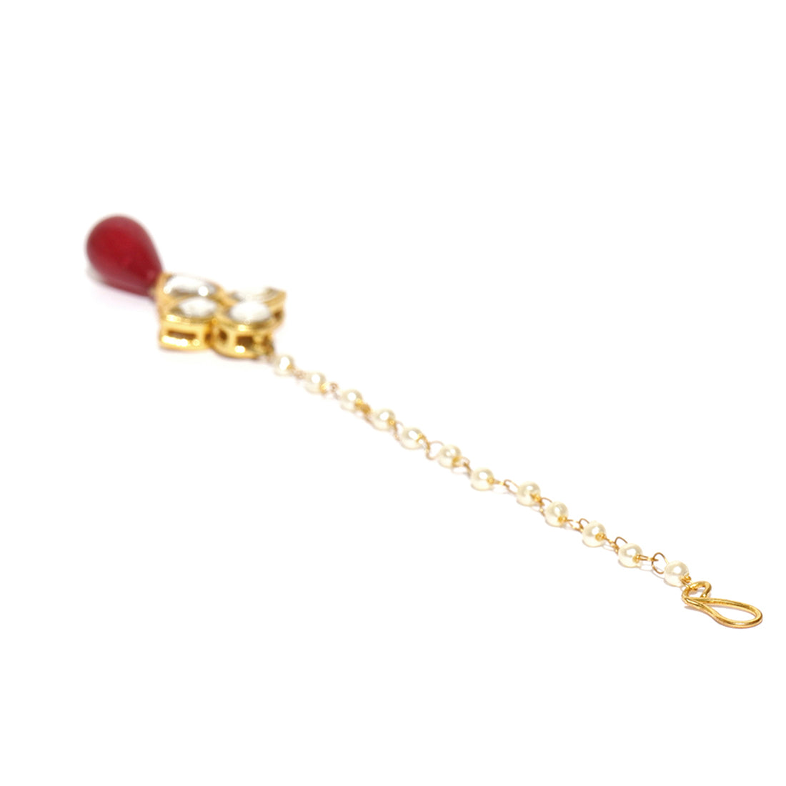 Traditional Gold Plated Red Drop Kundan Maangtikka for Women