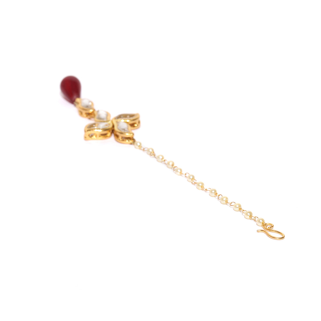 Traditional Gold Plated Red Drop Kundan Maangtikka for Women