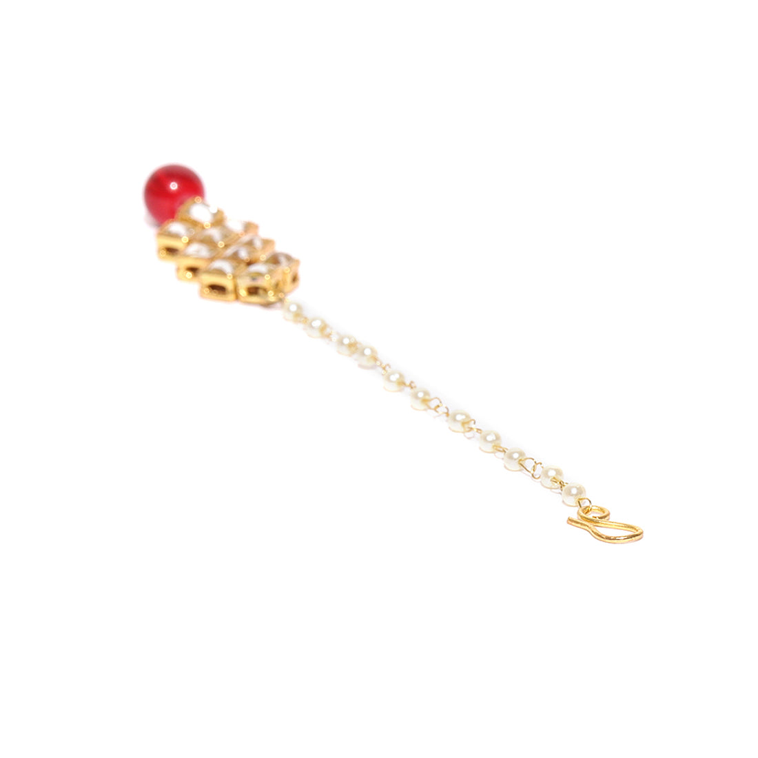 Traditional Gold Plated Red Beads Kundan Maangtikka for Women