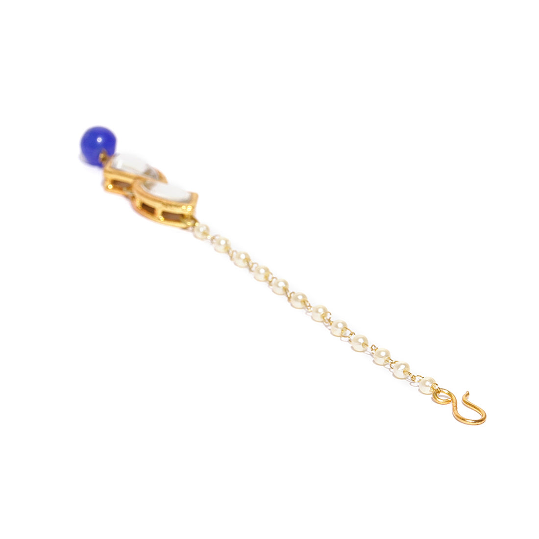 Traditional Gold Plated Blue Beads Kundan Maangtikka for Women