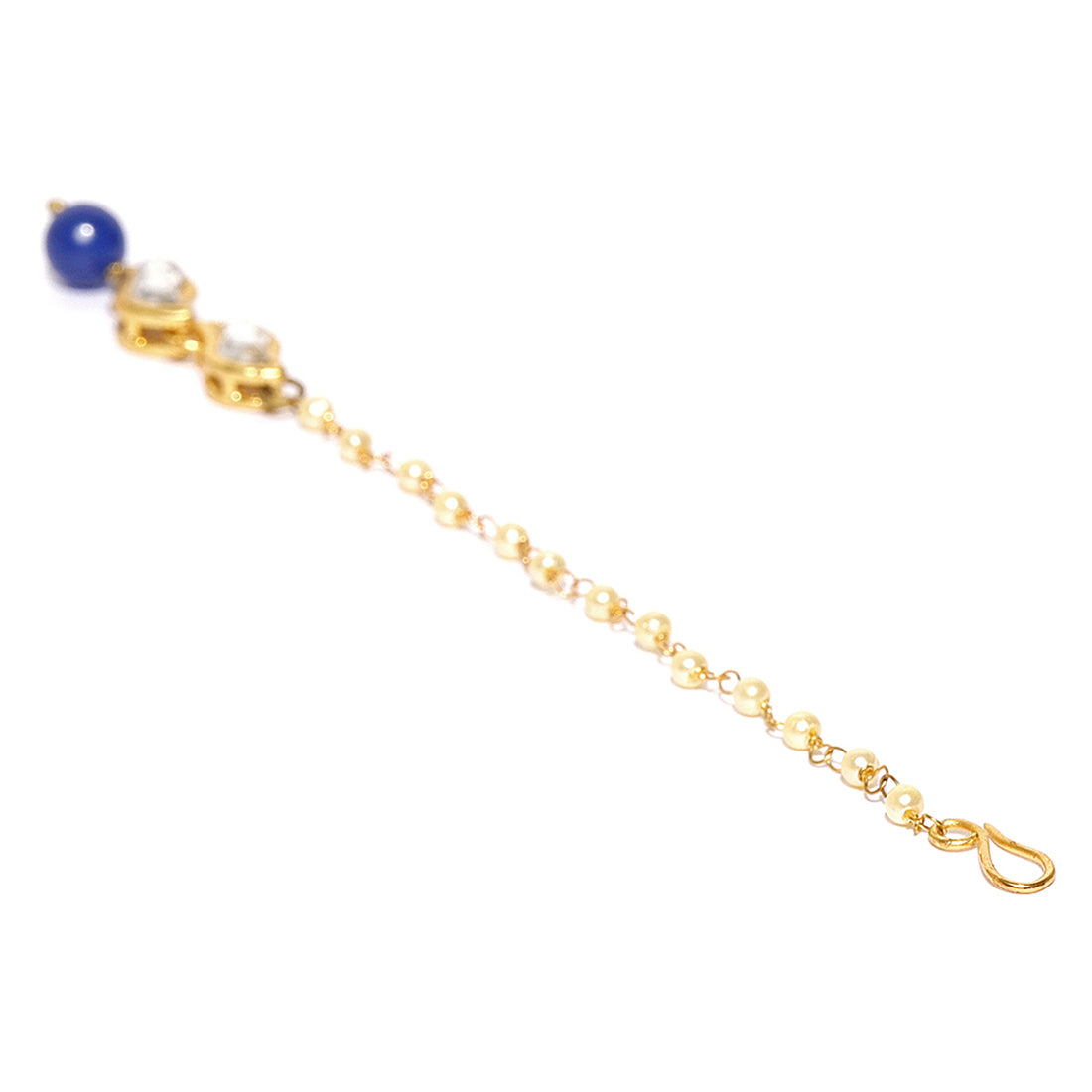 Traditional Gold Plated Blue Beads Kundan Maangtikka for Women