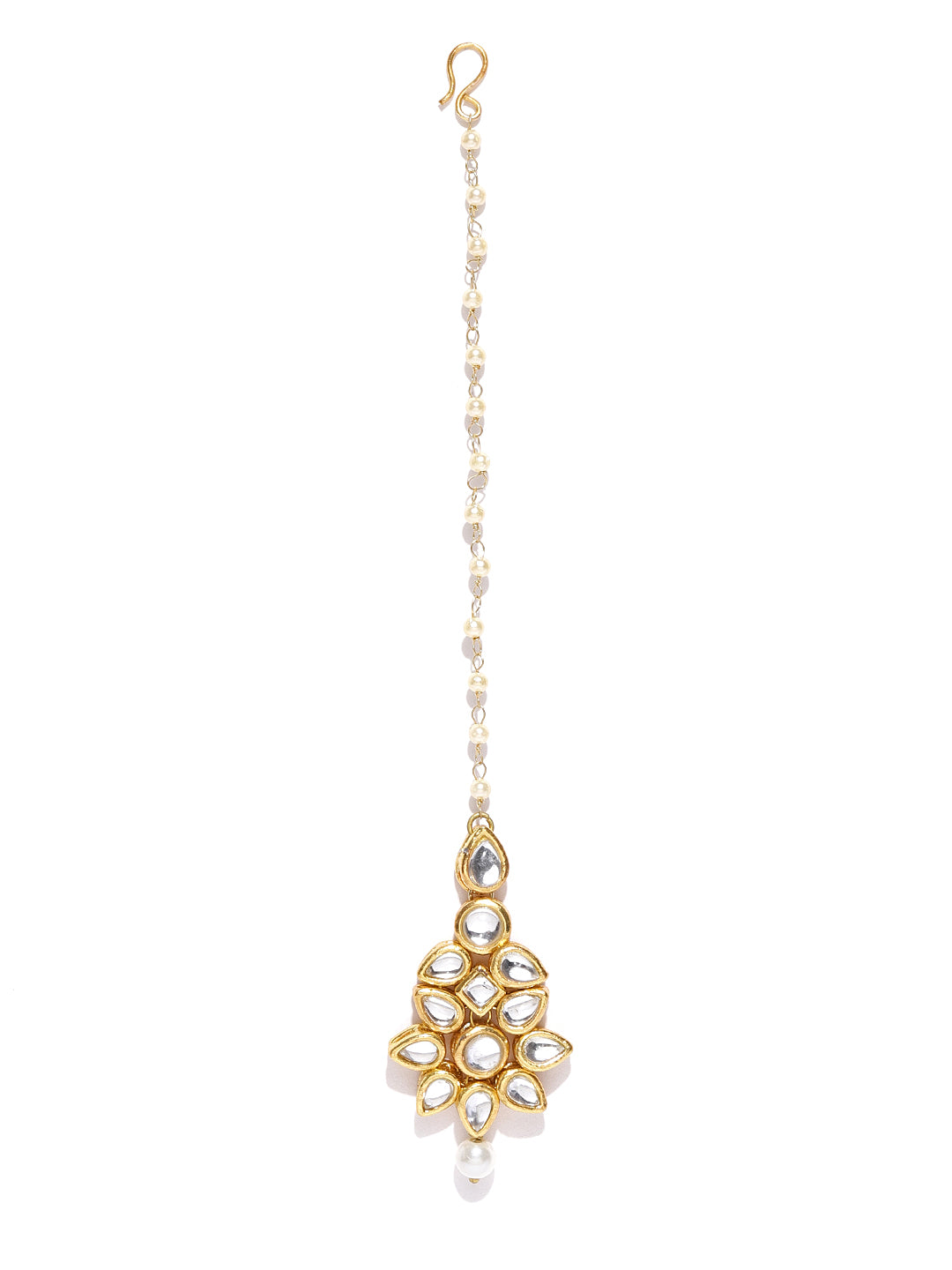 Traditional Gold Plated Pearl Beads Kundan Maangtikka for Women