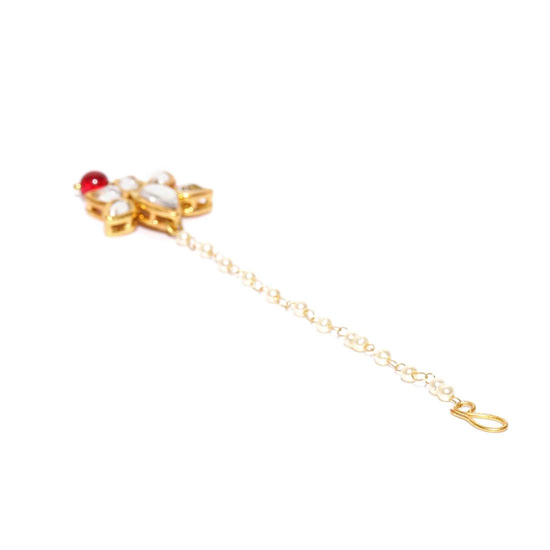 Traditional Gold Plated Red Beads Kundan Maangtikka for Women