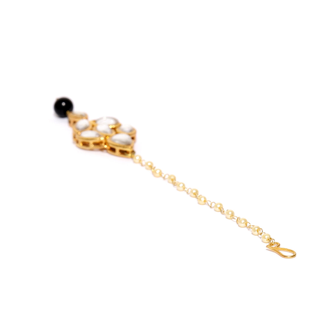 Traditional Gold Plated Black Beads Kundan Maangtikka for Women