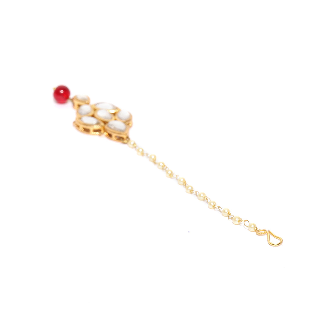 Traditional Gold Plated Red Beads Kundan Maangtikka for Women