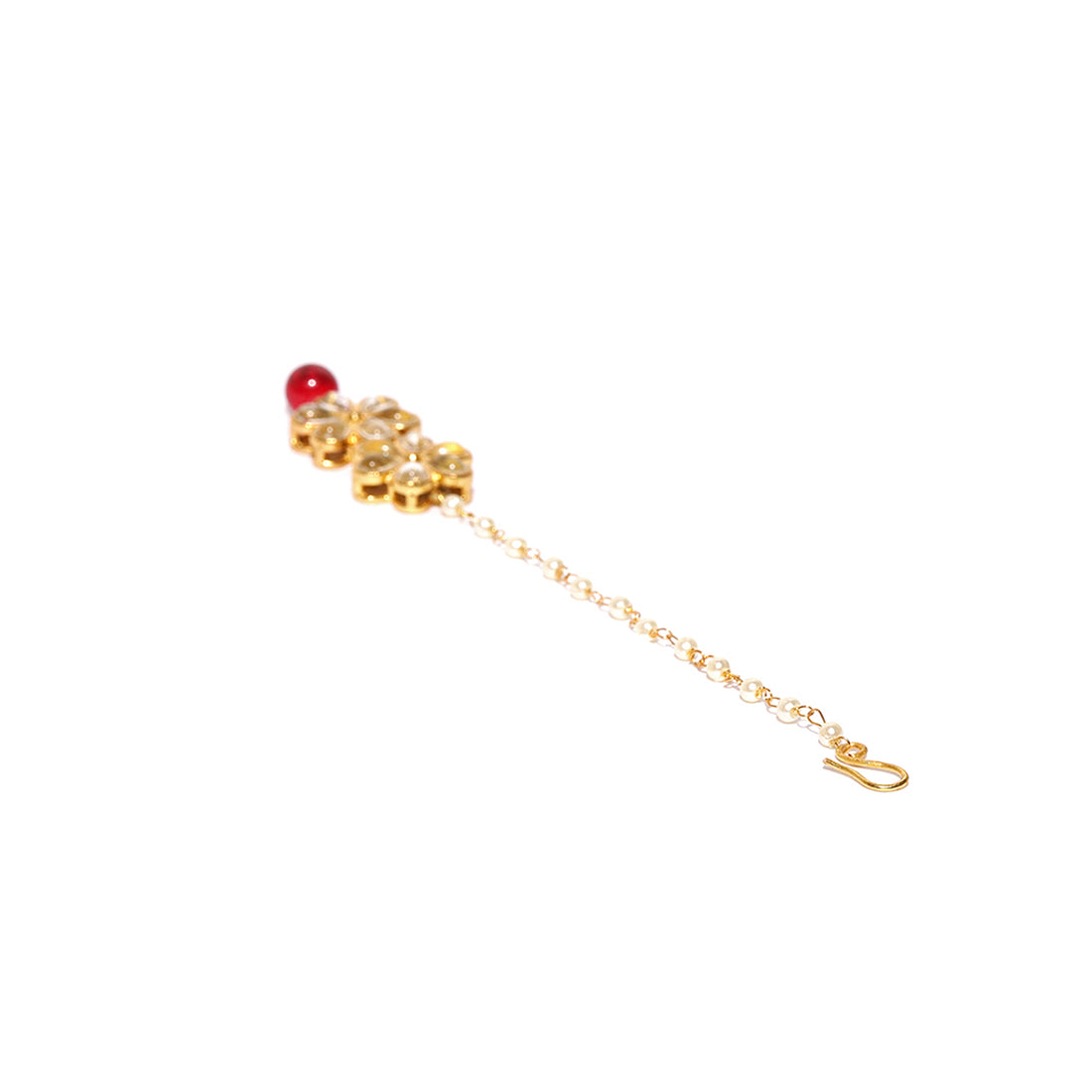 Traditional Gold Plated Red Beads Kundan Maangtikka for Women