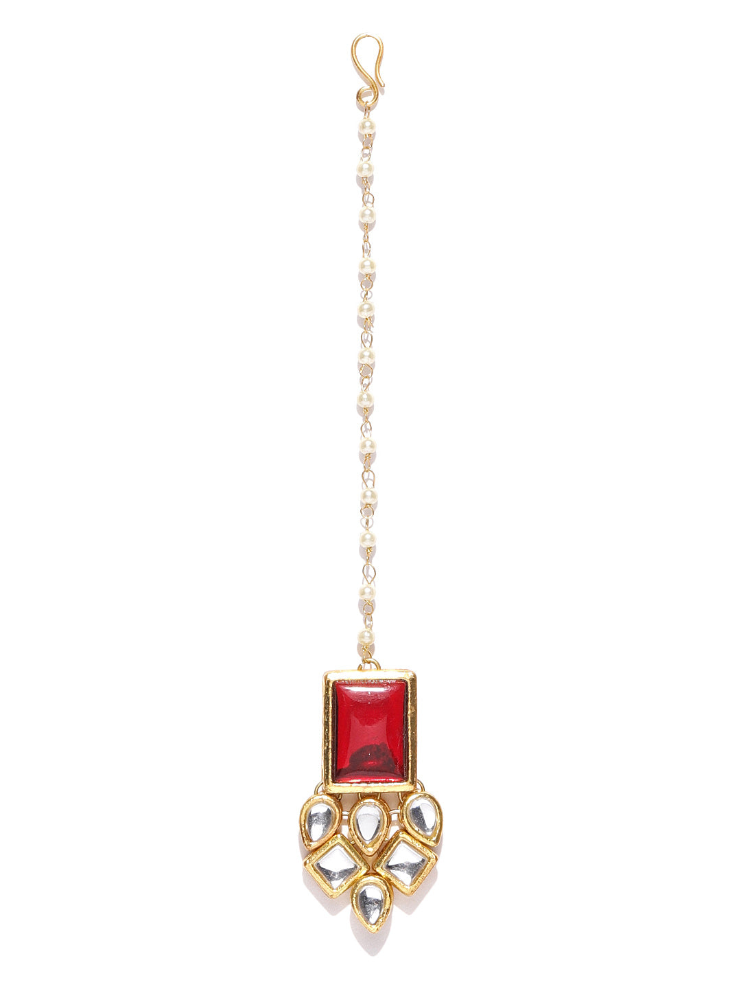 Traditional Gold Plated Red Stone Kundan Maangtikka for Women