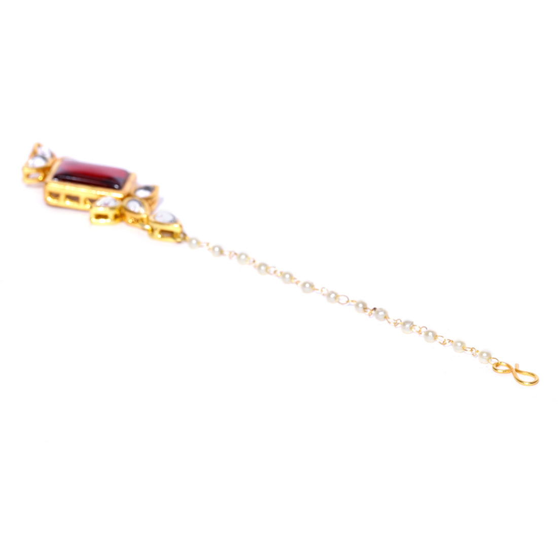 Traditional Gold Plated Red Stone Kundan Maangtikka for Women