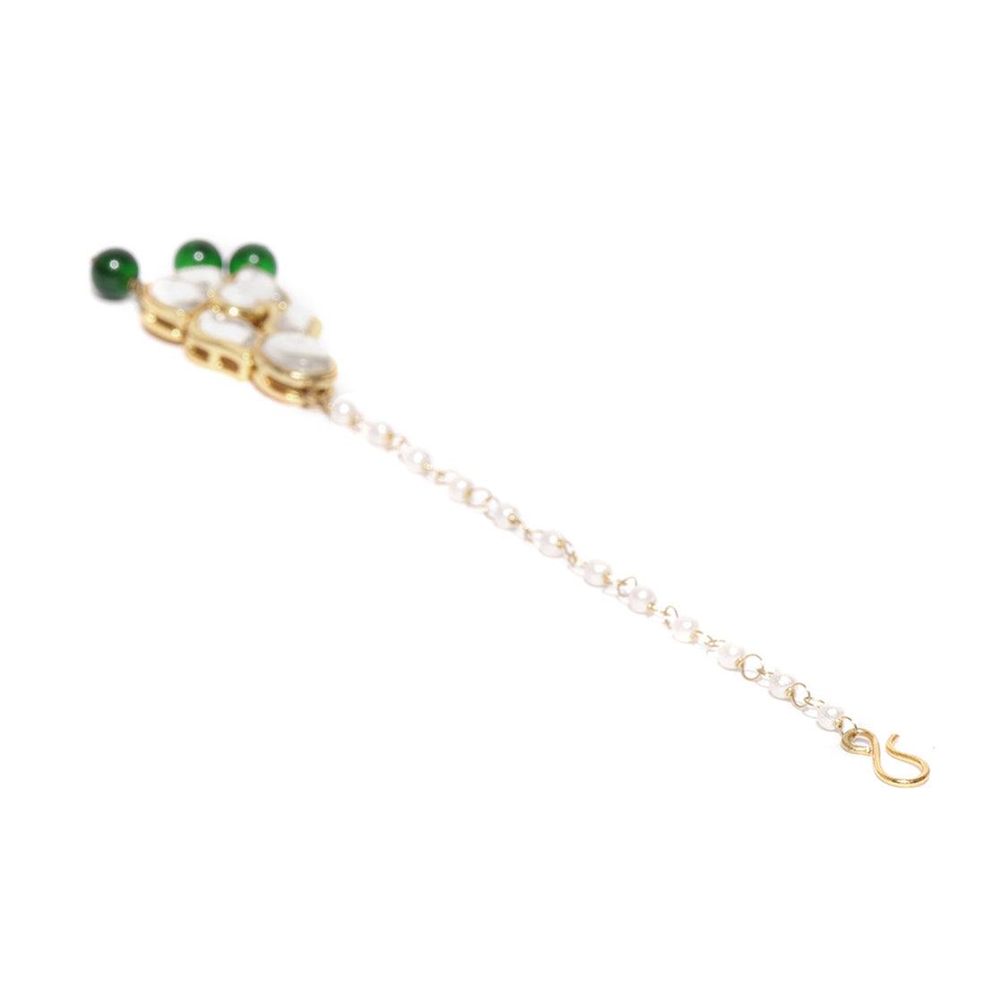 Traditional Gold Plated Green Beads Kundan Maangtikka for Women