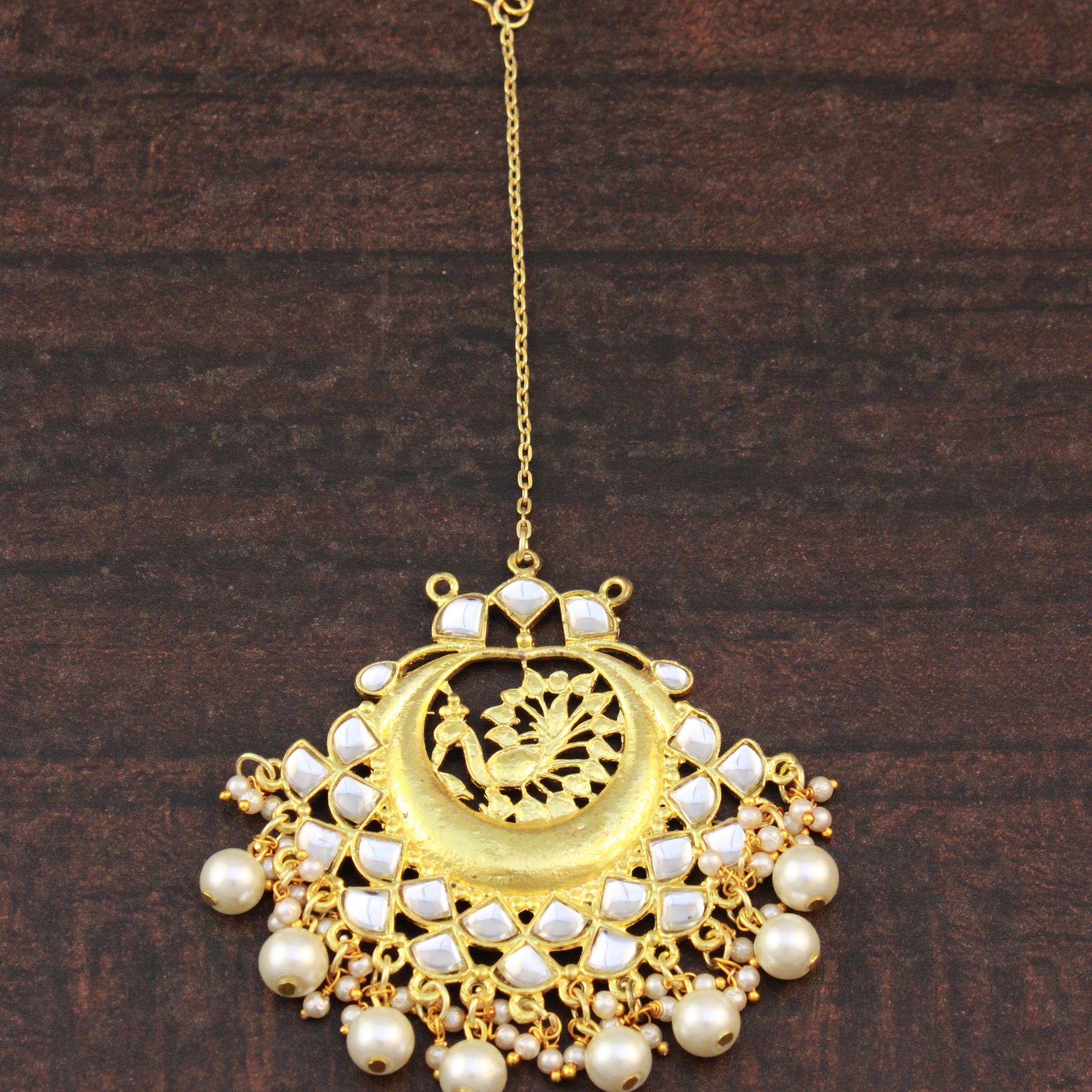 Traditional Gold Plated Peacock Design Kundan Maangtikka for Women