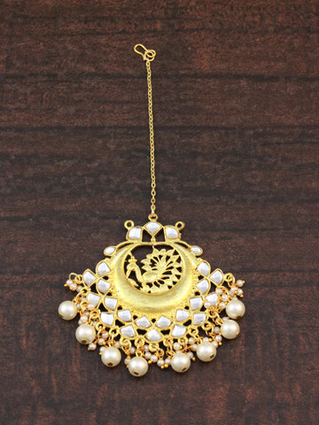 Traditional Gold Plated Peacock Design Kundan Maangtikka for Women