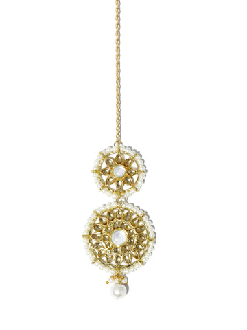 Gold Plated Pearl Beads Kundan Maangtikka