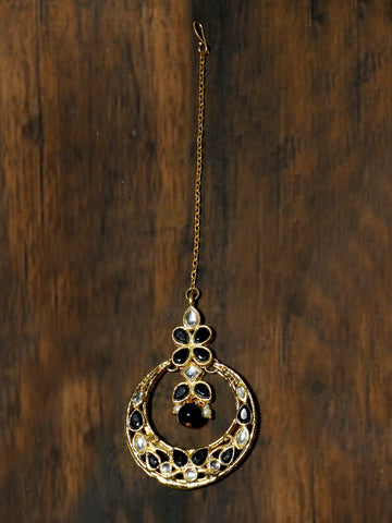 Gold Plated Black Kundan Maangtikka