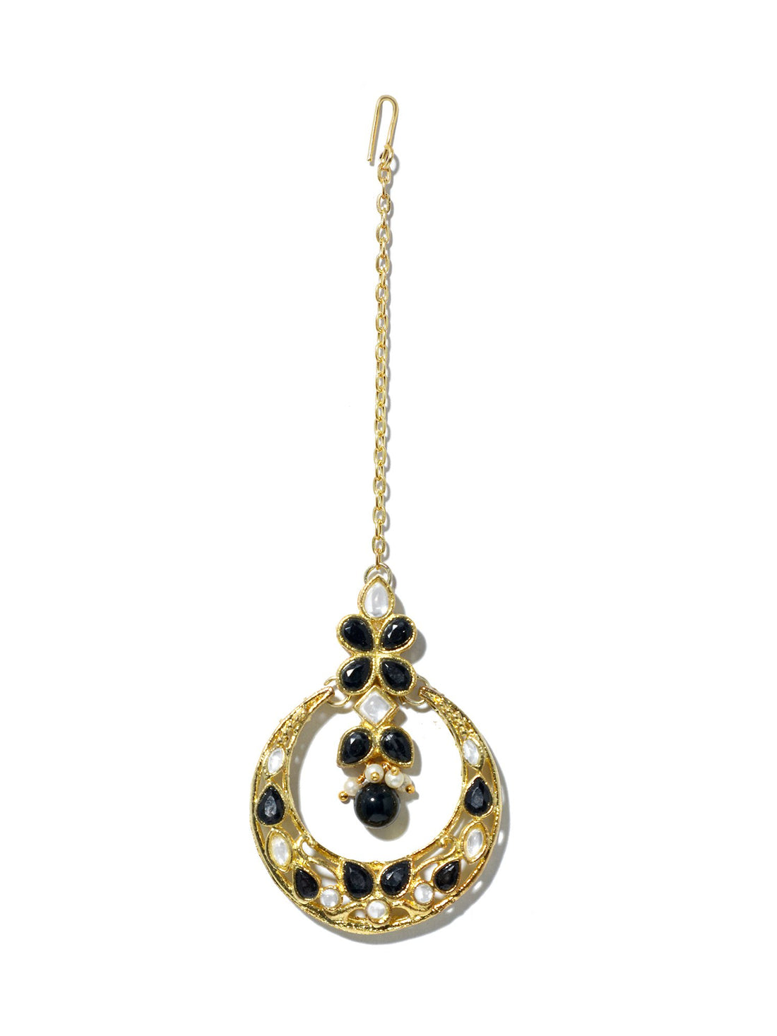 Gold Plated Black Kundan Maangtikka