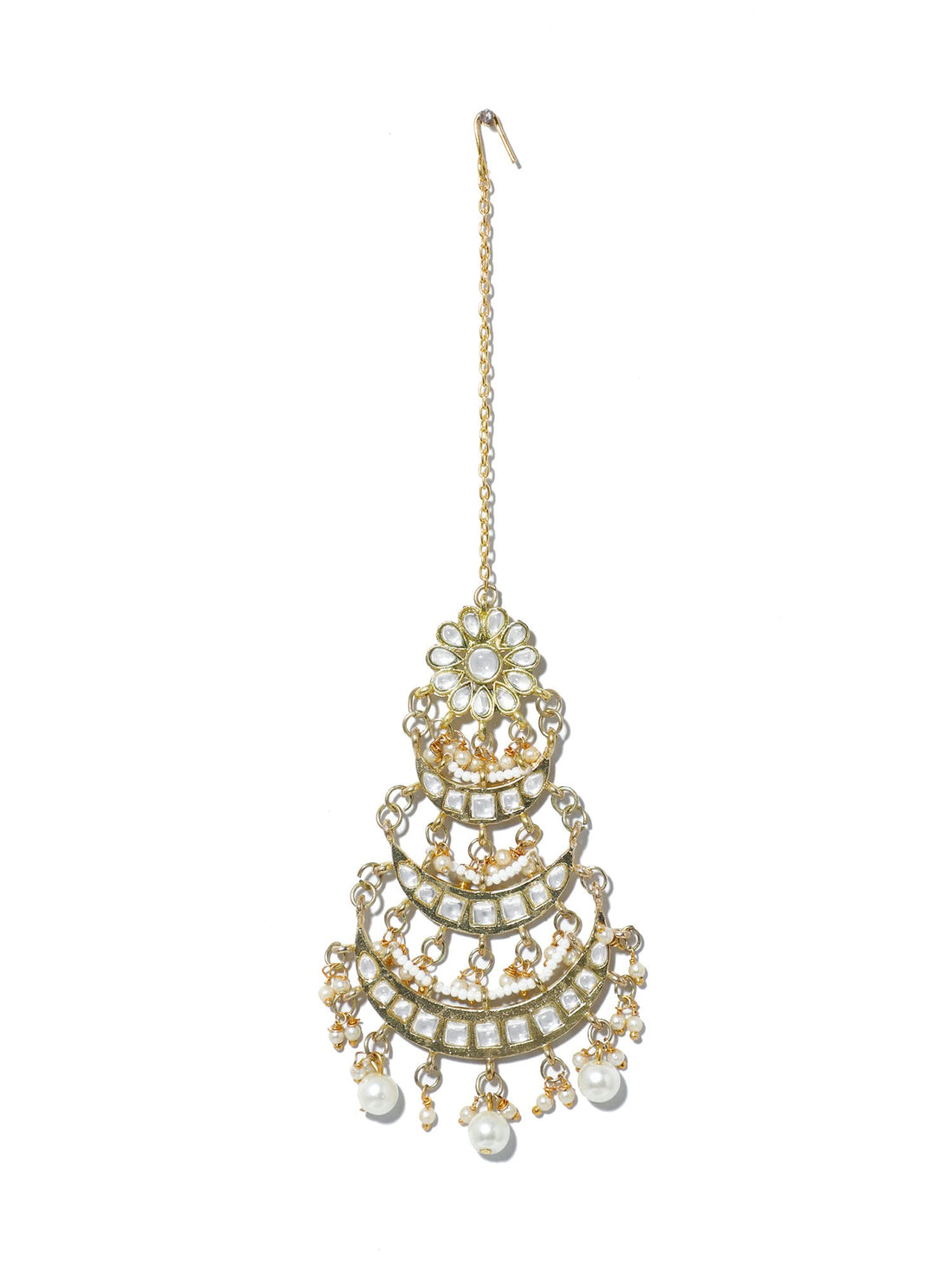 Gold Plated Pearl Beads Kundan Maangtikka